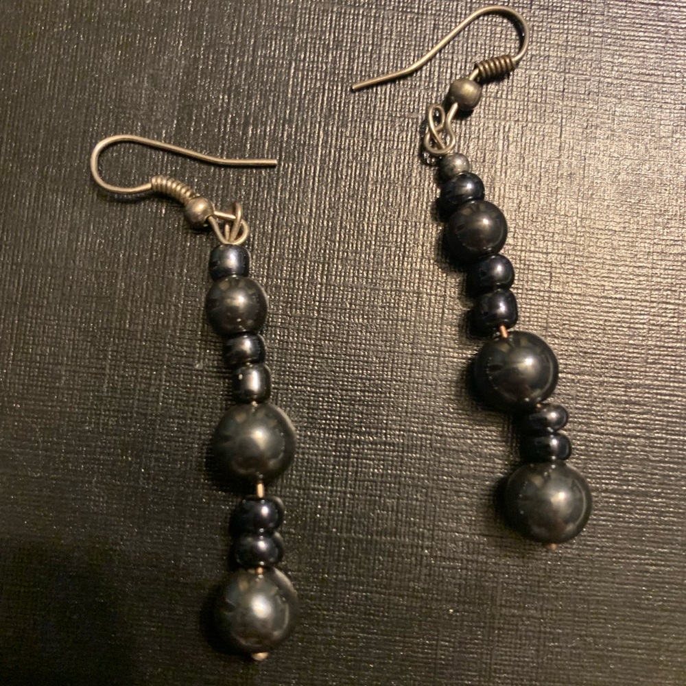 Black Hematite beaded dangle earrings.